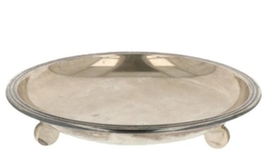 Fruitschaal strak design model op 3 ronde poten zilver.