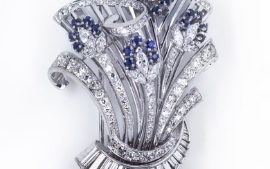 1950's Platinum Diamond & Sapphire Brooch