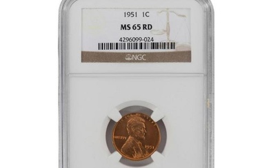 1951 US 1 CENT WHEAT PENNY, NGC MS 65 RD