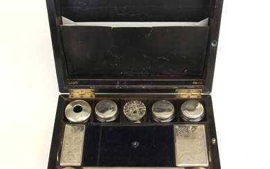 19TH C. ROSEWOOD VENEERED AND SILVER PLATED DRESSING CASE.