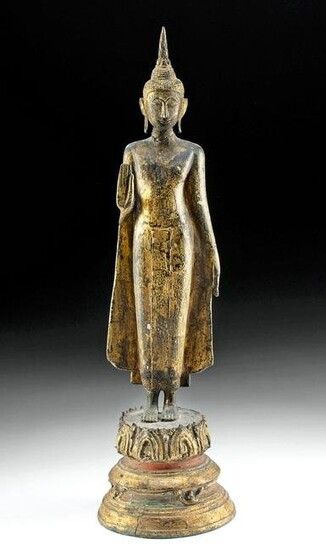19th C. Thai Gilt Brass Standing Buddha Figure