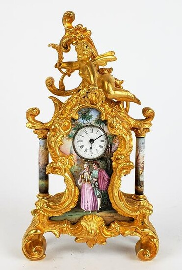 19th C. Viennese Enamel & Bronze Clock