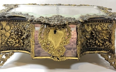 19th Century Bronze & Crystal Jewelry Casket