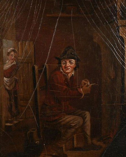 19th Century Dutch School. An Interior Scene of a Man