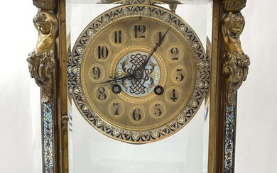 19th Century French Bronze & Onyx Clock with Jeweled Portrait Pendulum