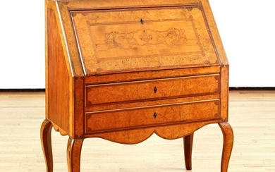 19th Century Inlaid French Slant Front Desk