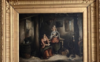 19th century, English school, interior scene, oil on canvas,...