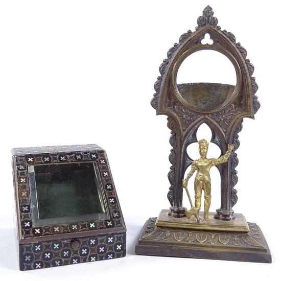 2 19th century pocket watch stands, comprising a parcel gilt...