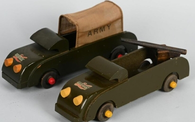 2- BUDDY L WOODEN ARMY VEHICLES