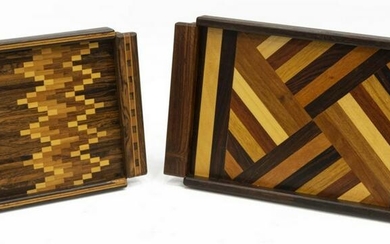 (2) DON SHOEMAKER (MEXICO, D.1990) MARQUETRY TRAYS