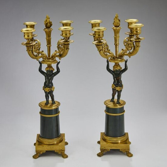 (2) French Empire style gilt bronze candelabra