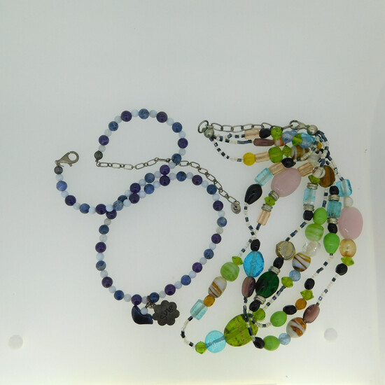 2 HARD STONE NECKLACES INC SING SODALITE BEAD NECKLACE.