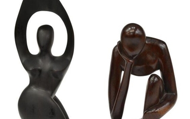 (2) MODERN ABSTRACT FIGURAL WOOD CARVINGS