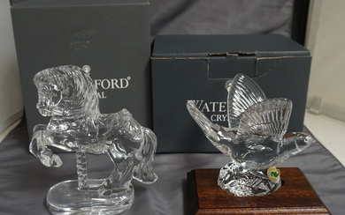 2 PC WATERFORD CRYSTAL NIGHTINGALE + CAROUSEL HORSE