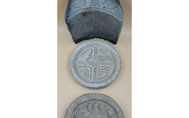 2 Han Dynasty Roof Tiles with 1 Architectural Element