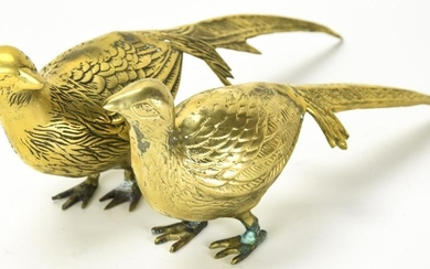 2 Vintage Brass Figural Pheasant Table Statues