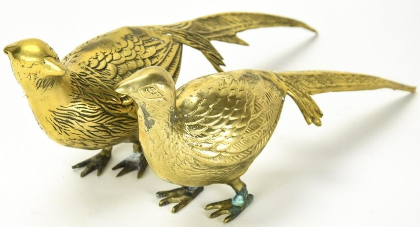 2 Vintage Brass Figural Pheasant Table Statues