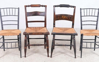 (2) pair Early 19th rush seat chairs
