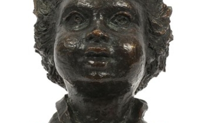 BETTY JACOBS USA BRONZE BUST OF CHILD ACTIVE C. 1960