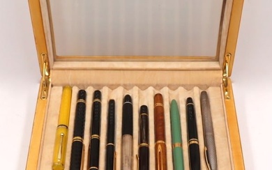 (26) Assorted Pens With Wood Case Incl. Montblanc.