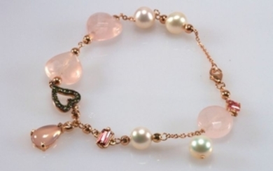 18 kt. Pink gold - Bracelet - Diamond, Pearls, Tourmalines, Tsavorites, Pink chalcedony