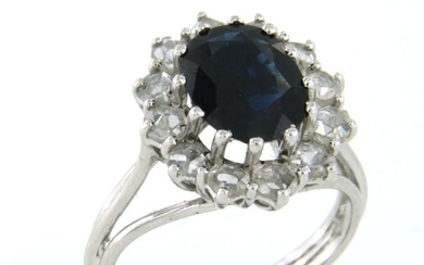18 kt. White gold - Ring - 2.30 ct Sapphire - Diamond
