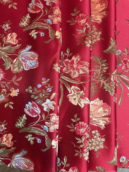2.90 x 2.80 meters heavy dark red San Leucio damask fabric with floral decorations - Cotton, Satin - post 2000