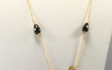 18 kt. Yellow gold - Necklace with pendant Amber - Diamonds, Peridot, Onyx, Lemon Quartz