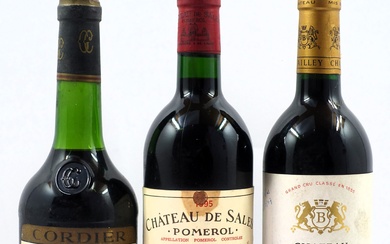 3 bouteilles 1 bt : CHÂTEAU DE SALES 1995 Pomerol (étiquette très abîmée, tachée, inscription manuscrite) + 1 bt : CHÂTEAU GRUAUD LAROSE 1973 2è G...