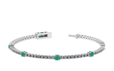 3.08 Ctw SI2/I1 Emerald and Diamond 14K White Gold Bracelet