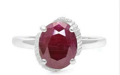 3.7CT Ruby & Diamond Ring in Sterling Silver