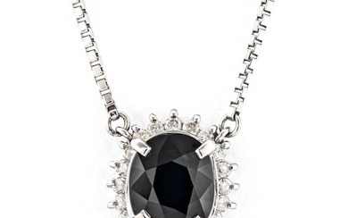3.89 tcw Sapphire Pendant Platinum - Necklace with pendant - 3.57 ct Sapphire - 0.32 ct Diamonds