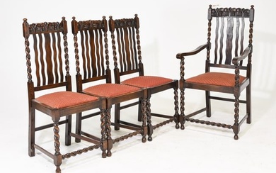 4 British Oak Barley Twist Chairs