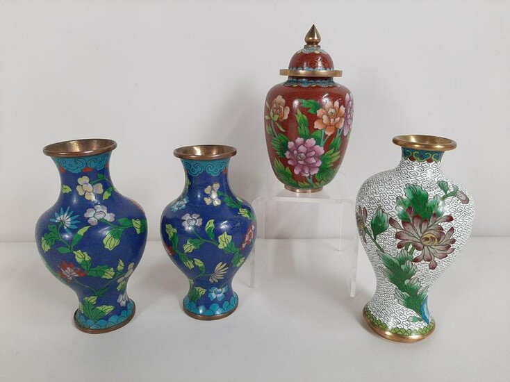 4 Cloisonne Vases and Ginger Jar