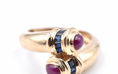 14k Yellow Gold Ruby and Sapphire Ring