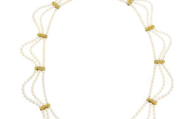 An 18ct gold seed pearl and diamond necklace. View more details