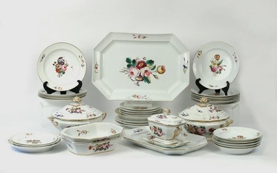 (34pc) 19th C HAND PAINTED FLORAL CHINA