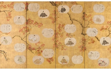 ANONYMOUS, EDO PERIOD, 18TH CENTURY | 18 POETS AND POEMS AMONG MAPLE BRANCHES