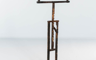Black-painted Chestnut and Pine Cross-base Adjustable Ratchet Candlestand