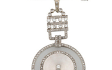 Cartier. A white gold and diamond set keyless wind pocket watch with brooch