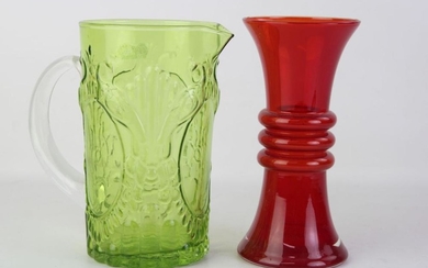 Coloured Glass Jug and Vase