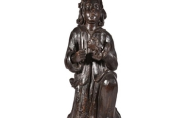 A Continental carved and stained wood figure of a kneeling penitent, 18th century