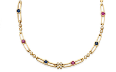A diamond, sapphire, ruby and 18k gold necklace,, Cartier