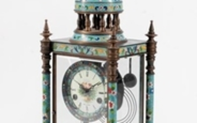 French Cloisonné Enamel, Metal, Glass Shelf Clock