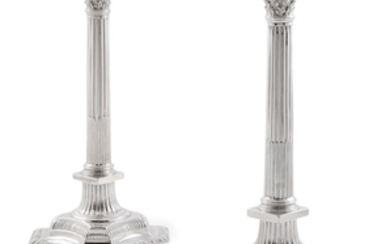 A pair of George II silver Column form candlesticks