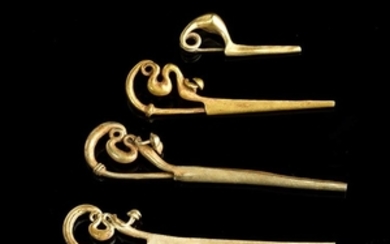 Group of four Etruscan Gold Fibulae 7th century BC; length...