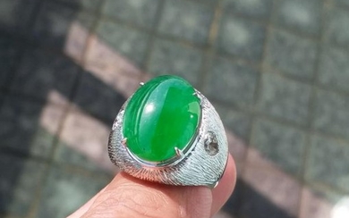 Imperial Natural Green Jadeite & Diamond Ring
