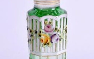 A LATE VICTORIAN ENAMELLED GLASS SCENT BOTTLE AND