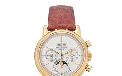 Patek Philippe. A fine 18K gold chronograph wristwatch with perpetual calendar and moon phase