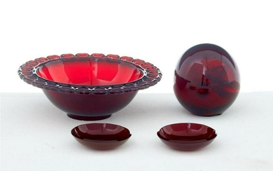 4 PIECES OF 1950's SCANDINAVIAN RED ART GLASS BY MONICA